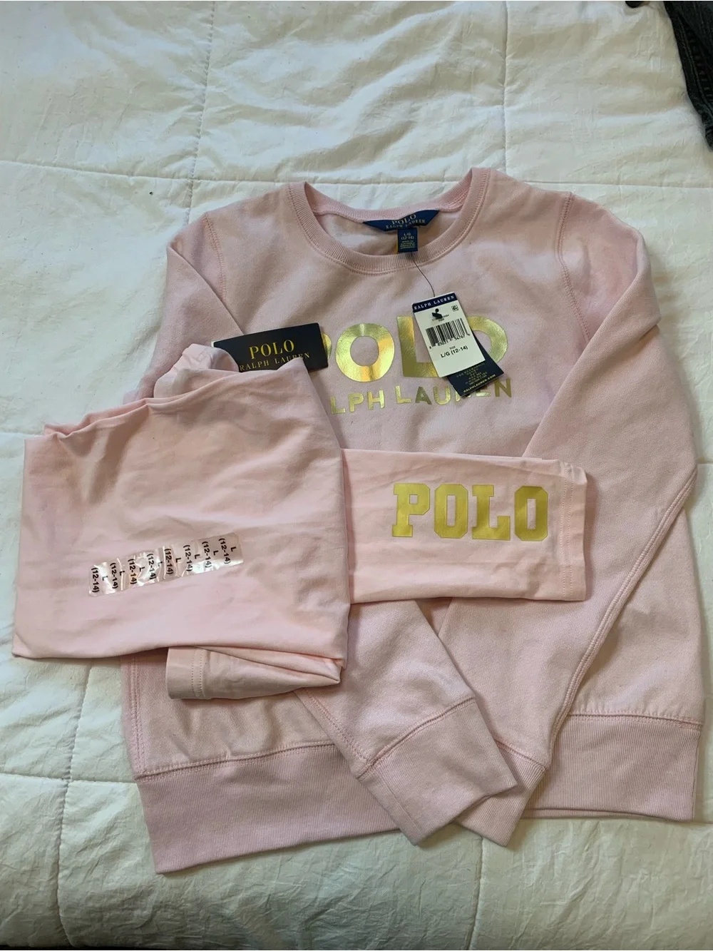 Polo by Ralph Lauren Girls' Pale Pink Sweatshirt & Joggers with Gold Logo